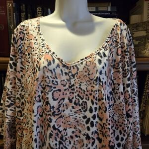 Ekouaer V-Neck, Pink Leopard Print, XXL Blouse